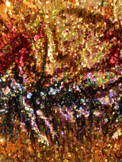 Orange, Red, Silver & Multicolour 100% Polyester Sequined Tulle - some of the sequins change colour on flip