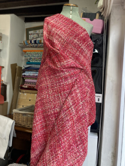 Cherry Red, Fuchsia and Blush Pink 100% Viscose Bouclé Cardigan Jacket Tweed