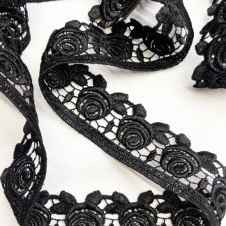 black rose design scalloped edge Guipure Lace