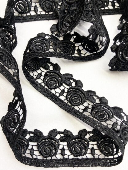 black rose design scalloped edge Guipure Lace