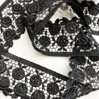 black rose design scalloped edge Guipure Lace