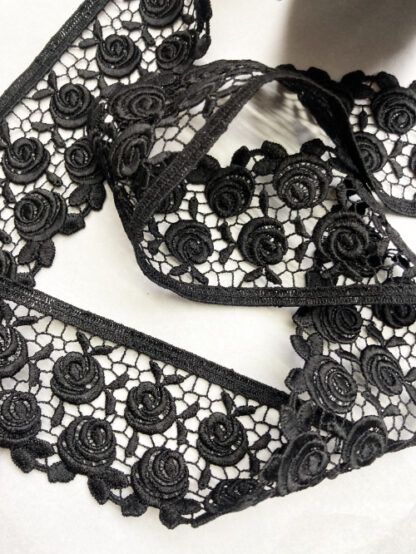 black rose design scalloped edge Guipure Lace