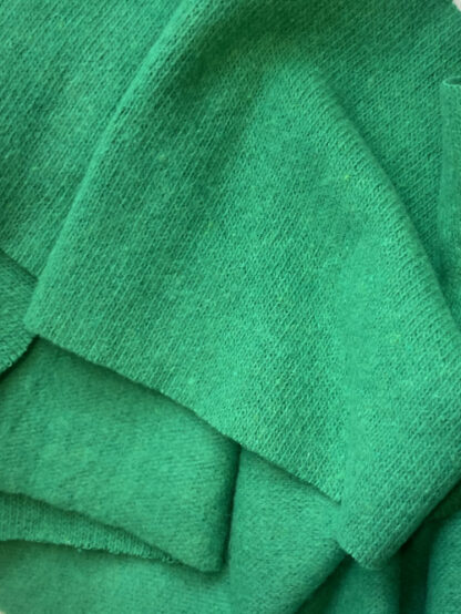 Emerald Green brushed back medium weight cosy 70% Cotton 19% Polyacrylic 4% Elastane 3% Viscose 2% Polyester 2% Polyamide Italian made Jumper Knit