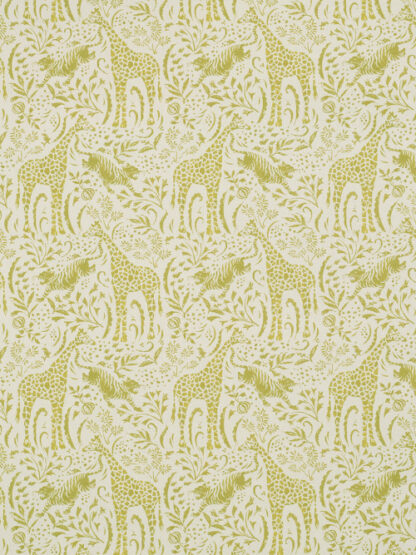 Chartreuse Green and Off-White illustrated giraffe and tiger print heavy 100% Cotton Canvas. 385gsm, giraffe 18cm / 7" tall 