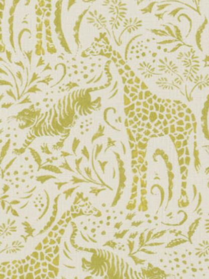 Chartreuse Green and Off-White illustrated giraffe and tiger print heavy 100% Cotton Canvas. 385gsm, giraffe 18cm / 7" tall 