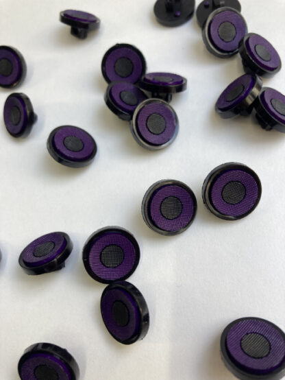 Imperial Purple and Black centre 'target', and rim moulded Plastic button on shank