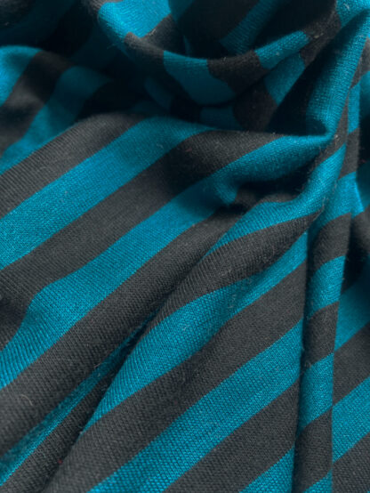 Black and Peacock Blue 10mm stripe 95% Viscose 5% Elastane Lightweight Jersey 