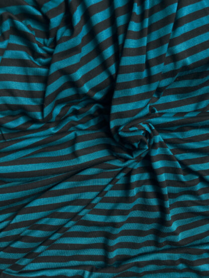 Black and Peacock Blue 10mm stripe 95% Viscose 5% Elastane Lightweight Jersey 