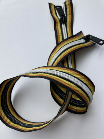 Ochre, Black and White stripe coil teeth windproof double ended zip