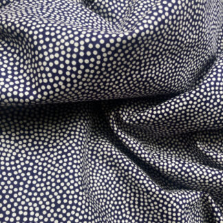 Dark Navy Blue and White Guinea fowl spotty print silky 100% Cotton Poplin from Riverside