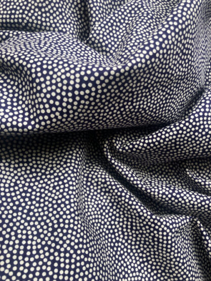 Dark Navy Blue and White Guinea fowl spotty print silky 100% Cotton Poplin from Riverside