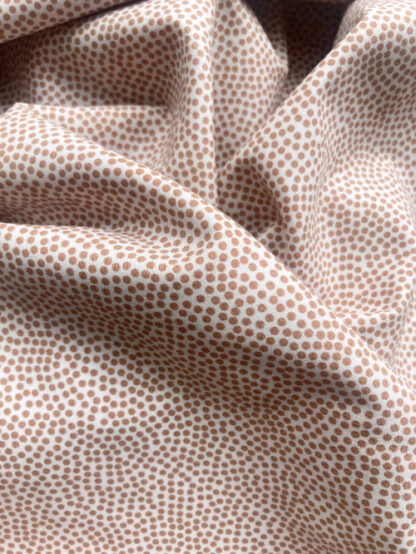 Terracotta Pink and White Guinea fowl spotty print silky 100% Cotton Poplin from Riverside 