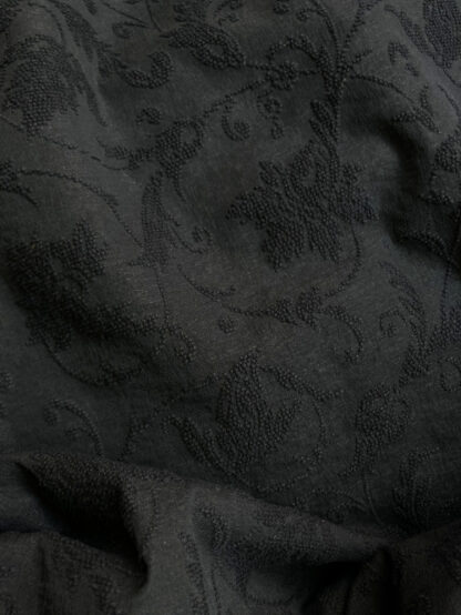 Black 52% Polyamide 44% Cotton 4% Elastane Rococo scroll design textured lightweight Jacquard suiting / shirting