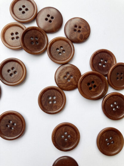 Tan Brown four hole corozo tagua nut wooden button with rim (vegetable ivory)