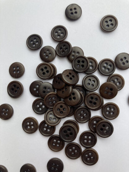 Dark Brown four hole corozo tagua nut wooden shirt button (vegetable ivory)