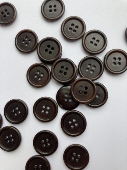 Dark Brown four hole corozo tagua nut wooden button with rim (vegetable ivory)