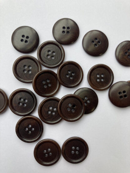 Dark Brown four hole corozo tagua nut wooden button with rim (vegetable ivory)