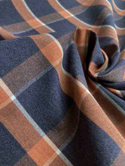 Navy and Terracotta Orange Tartan Check Brushed 100% Cotton