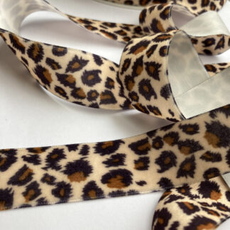 Beige Brown and Black Leopard Print Polyester Velvet Ribbon