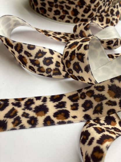 Beige Brown and Black Leopard Print Polyester Velvet Ribbon