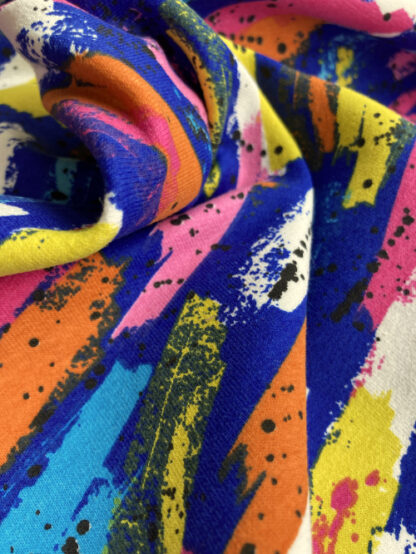 Royal Blue and Multicolour graphic abstract paint stroke digital print 95% Cotton 5% Elastane French Terry  medium weight Jersey