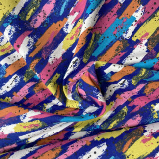 Royal Blue and Multicolour graphic abstract paint stroke digital print 95% Cotton 5% Elastane French Terry  medium weight Jersey