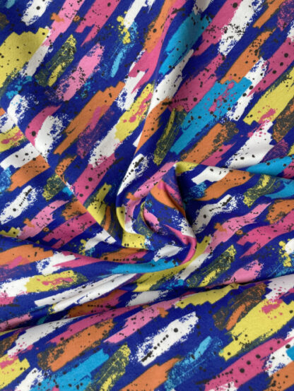 Royal Blue and Multicolour graphic abstract paint stroke digital print 95% Cotton 5% Elastane French Terry  medium weight Jersey