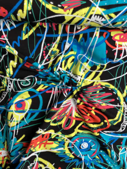 Black and Multicolour Basquiat Graffiti style digital print 95% Cotton 5% Elastane French Terry  medium weight Jersey