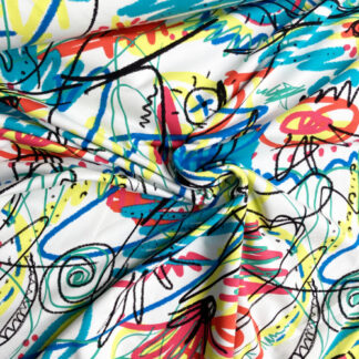 White and Multicolour Basquiat Graffiti style digital print 95% Cotton 5% Elastane French Terry  medium weight Jersey